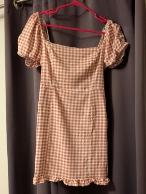 Gingham Puff-Sleeve Mini Dress